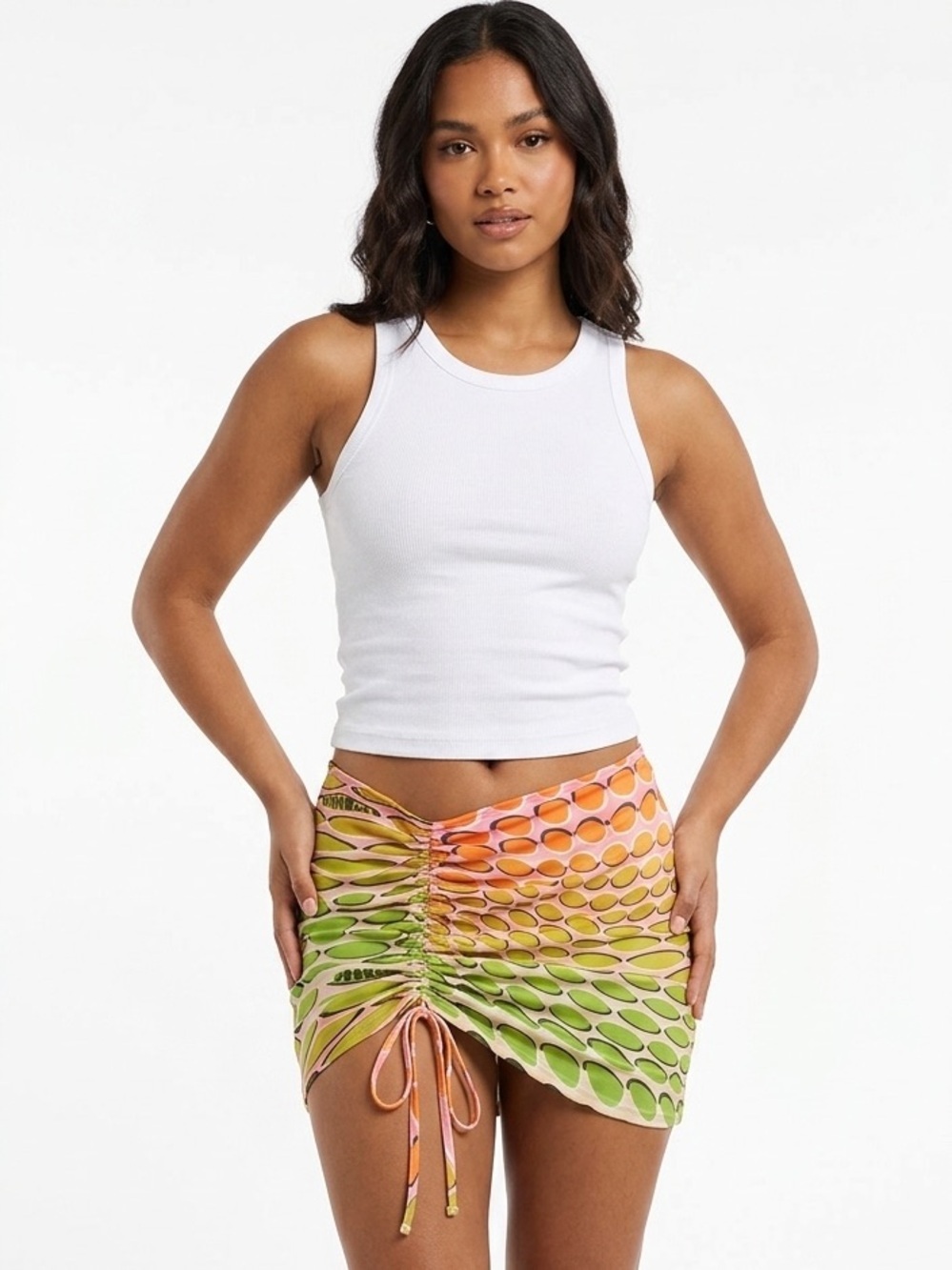 O-Mighty Ruched Colorful Mini Skirt Psychedelic Y2K Geometric Size S Retro NEW